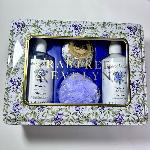 Crabtree & Evelyn Other - Crabtree & Evelyn 4 pc Wisteria Gift Tin Body Lotion +Body Wash + Soap + Loofah